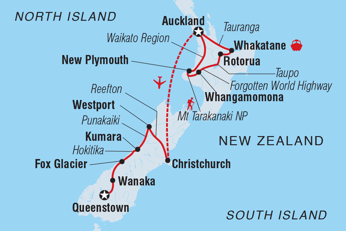 Map of New Zealand North & South including New Zealand