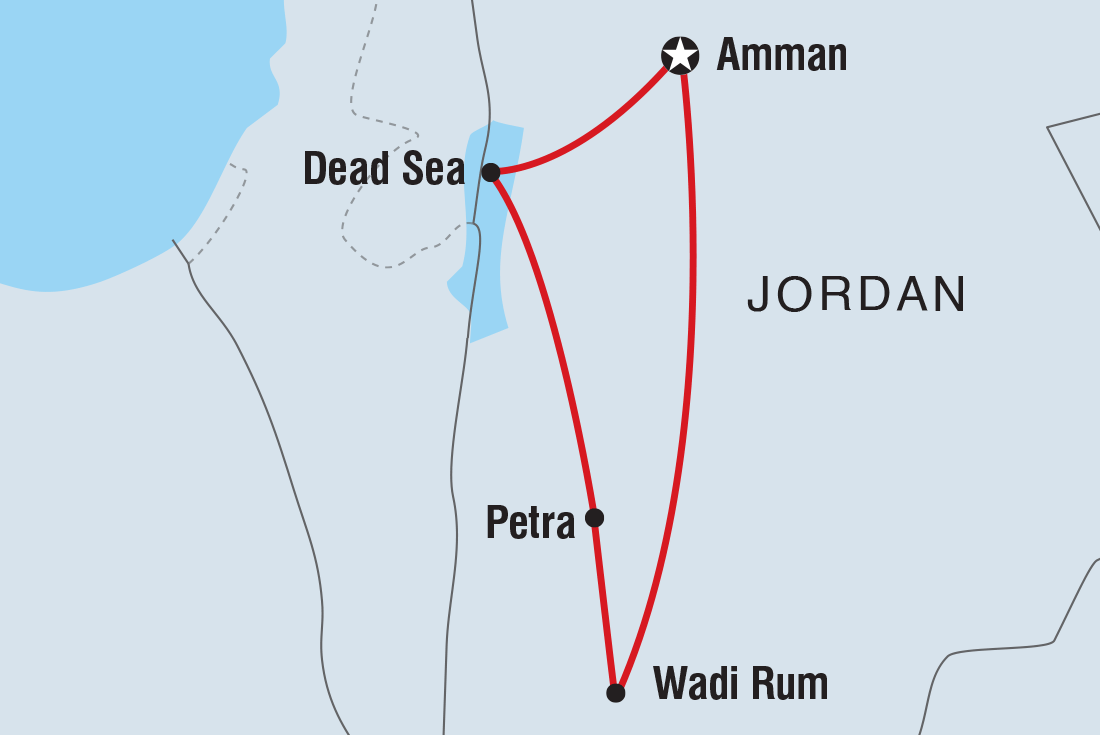 Map of Jordan Short Break: Amman, Petra & Wadi Rum including Jordan