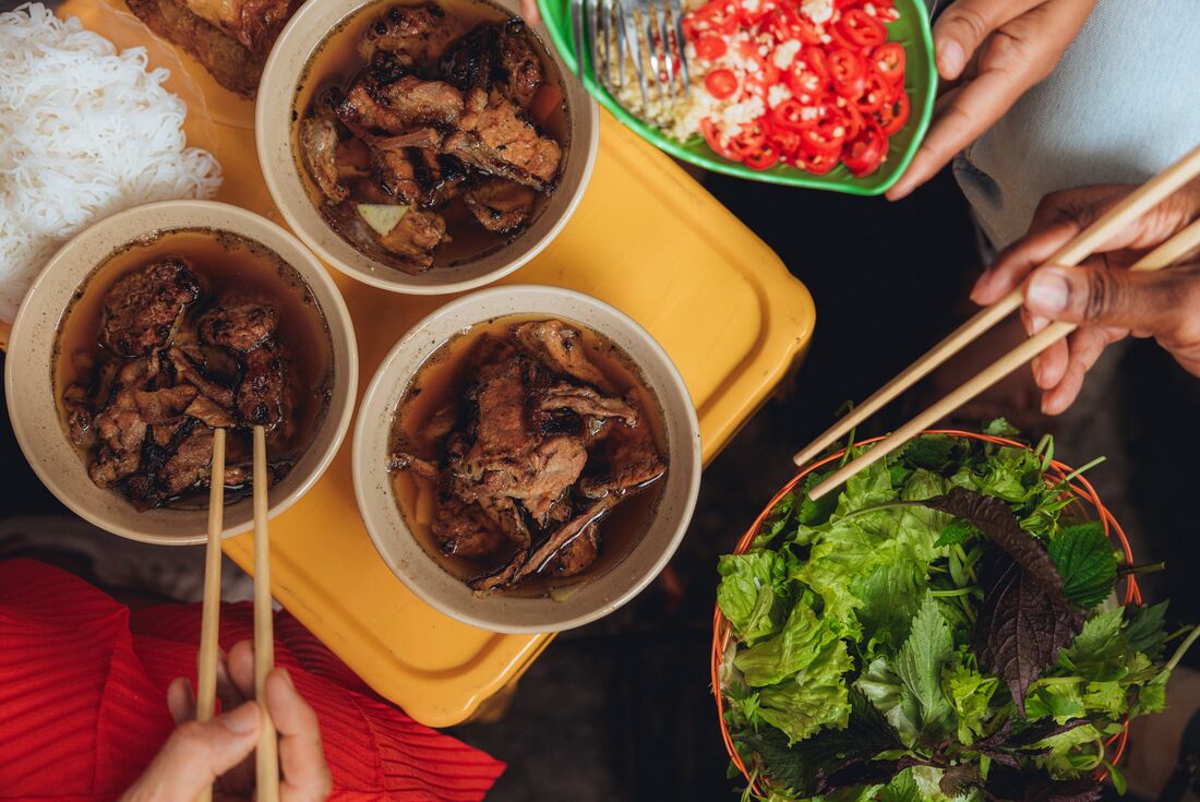 Overhead shot of Vietnamese dish Bun Cha