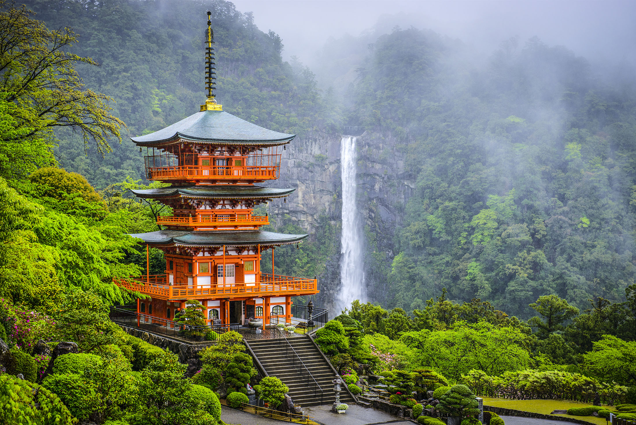 Nachi, Japan at Seigantoji Pagoda and Nachi Falls.