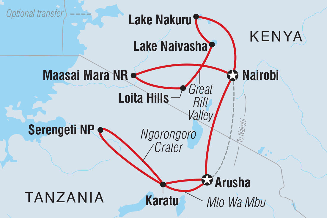 Map of Kenya And Tanzania Family Safari including Kenya and Tanzania, United Republic Of