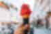 Ice cream in front of inner city street in Ljubljana, Slovenia