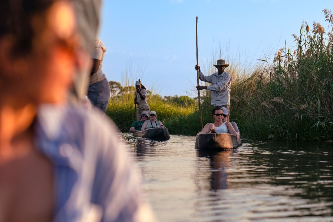 Okavango cruising in dugout canoes in Botswana