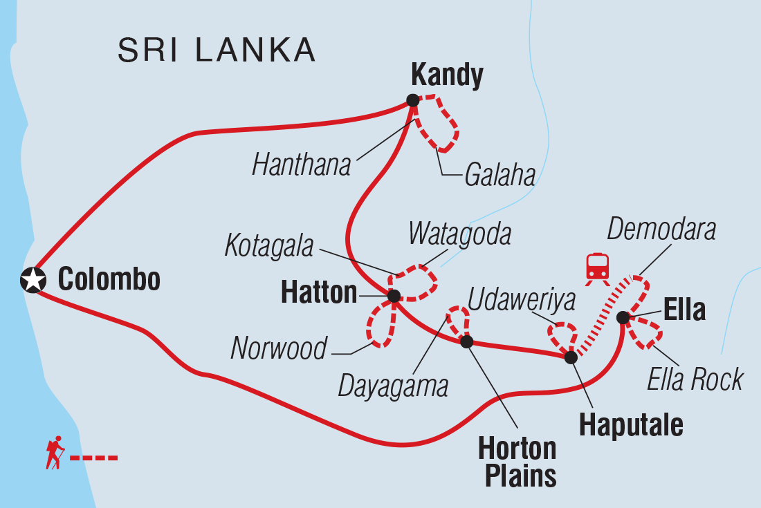 Map of Hike Sri Lanka's Pekoe Trail including Sri Lanka