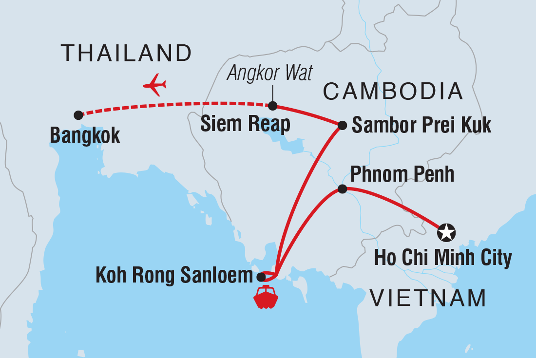 Map of 18 To 35S Real Cambodia including Cambodia, Thailand and Vietnam