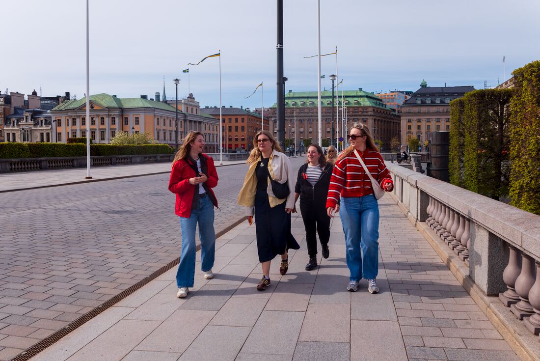 Intrepid group with leader on a walking tour of Stockholm, Sweden