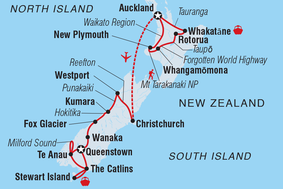 Map of Complete New Zealand Adventure including New Zealand