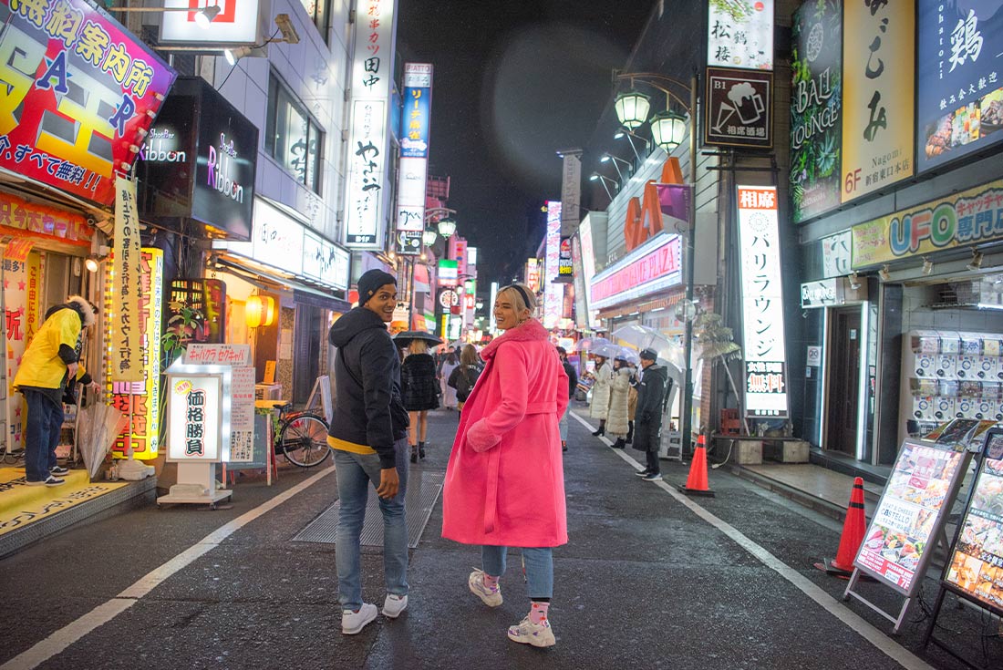 Neon lights in Tokyo at night, Japan