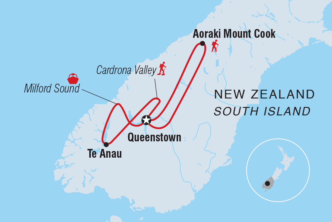 Map of New Zealand Winter Adventure including New Zealand
