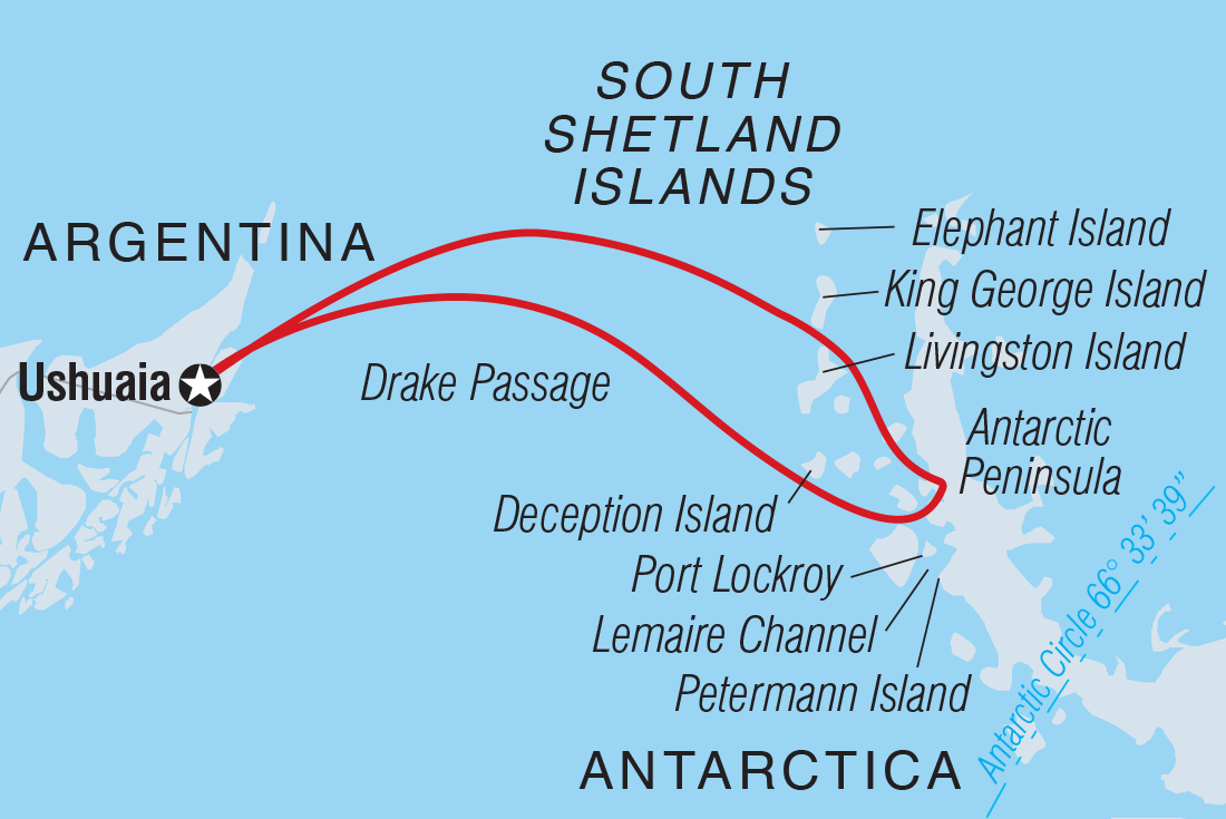 Map of Best Of Antarctica's Whale Season including Antarctica and Argentina