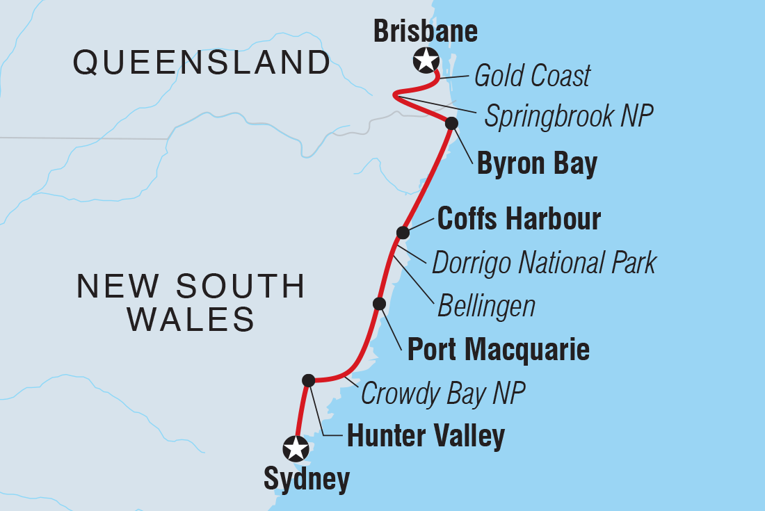 Map of Brisbane To Sydney Adventure including Australia