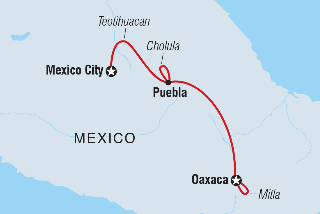Map of Premium Mexico City To Oaxaca including Mexico