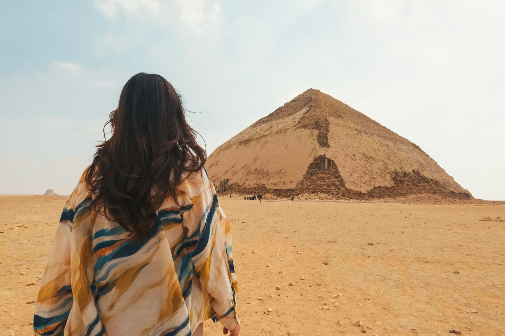 Approaching the Bent Pyramid at Dashur, the first pyramid constructed by Pharaoh Sneferu