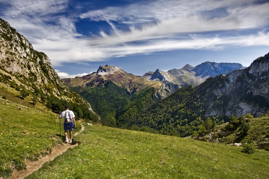 Intrepid Traveller hiking in Spanish Pyrenees mountains