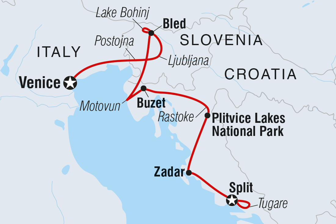 Map of Premium Venice To Split including Croatia, Italy and Slovenia