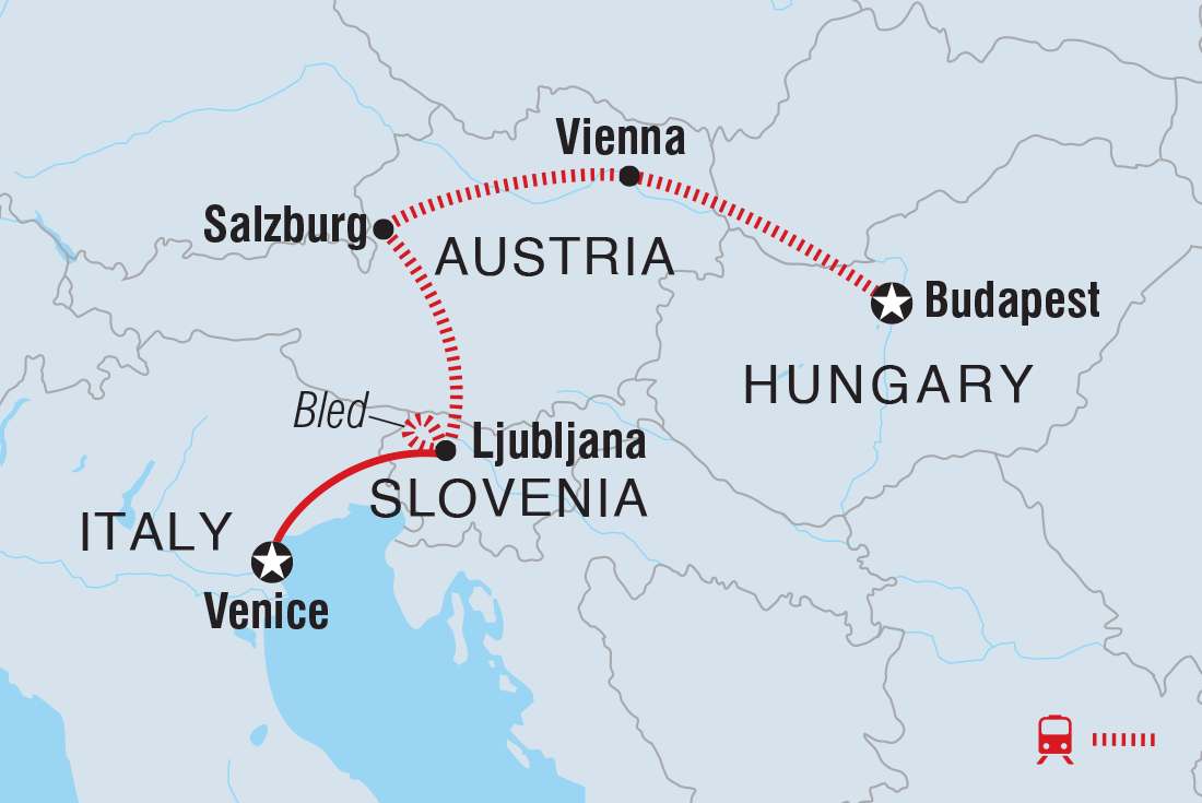 Map of Discover Central Europe including Austria, Hungary, Italy and Slovenia