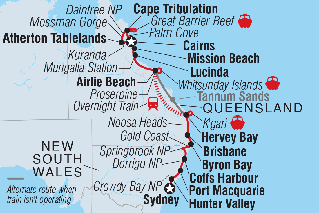 Map of East Coast Australia Adventure including Australia