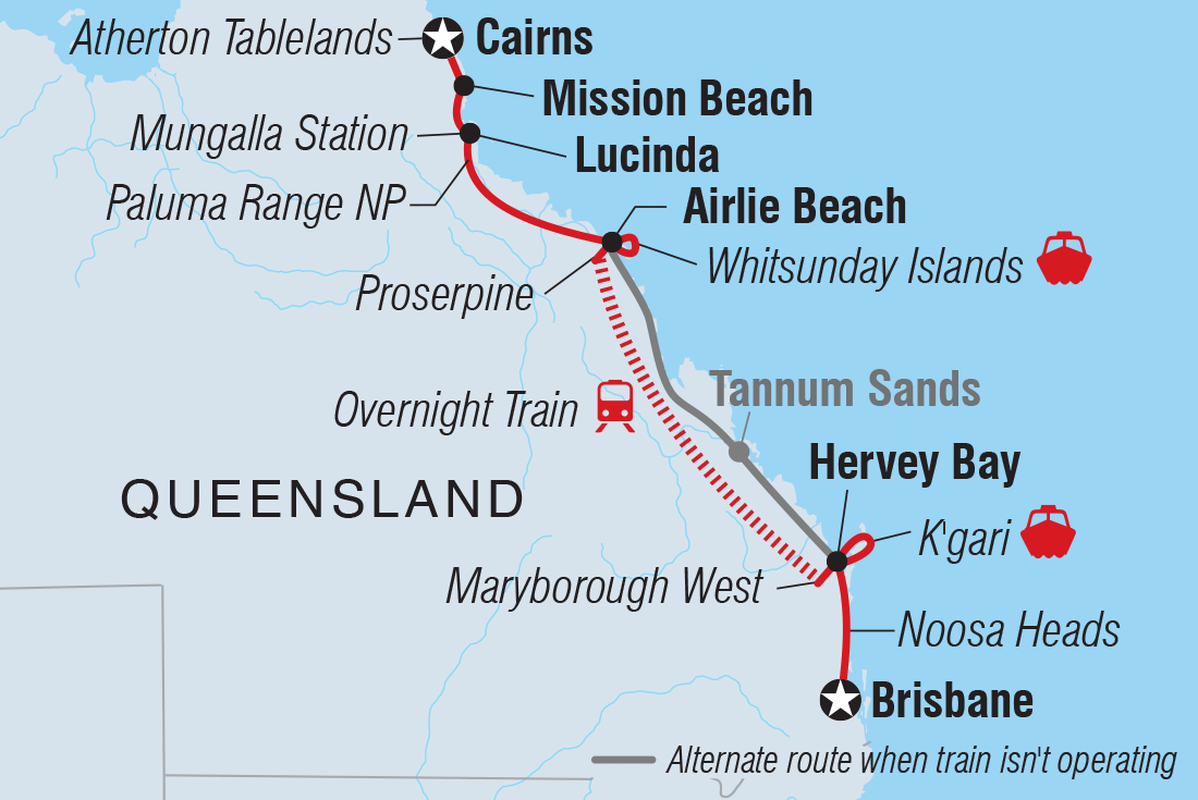 Map of Cairns To Brisbane Adventure including Australia