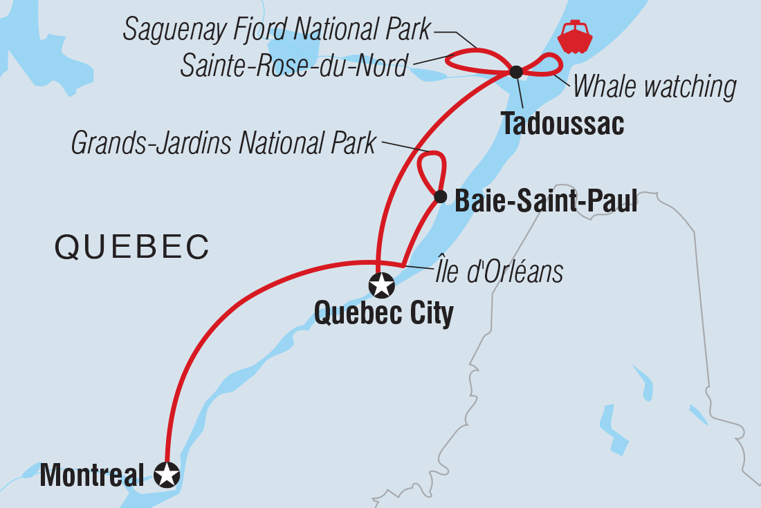 Map of Discover Quebec including Canada