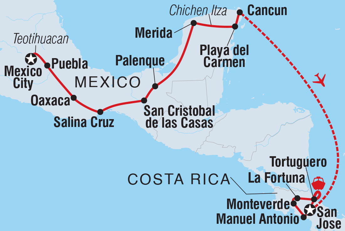 Map of Best Of Mexico & Costa Rica including Costa Rica and Mexico