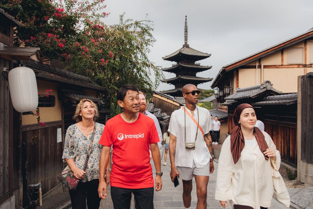 Group walking in Kyoto with leader 
