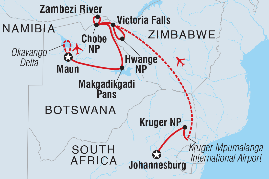 Map of Premium Southern Africa In Depth including Botswana, Namibia, South Africa and Zimbabwe