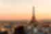 Paris skyline with the Eiffel Tower visible at sunset in central France