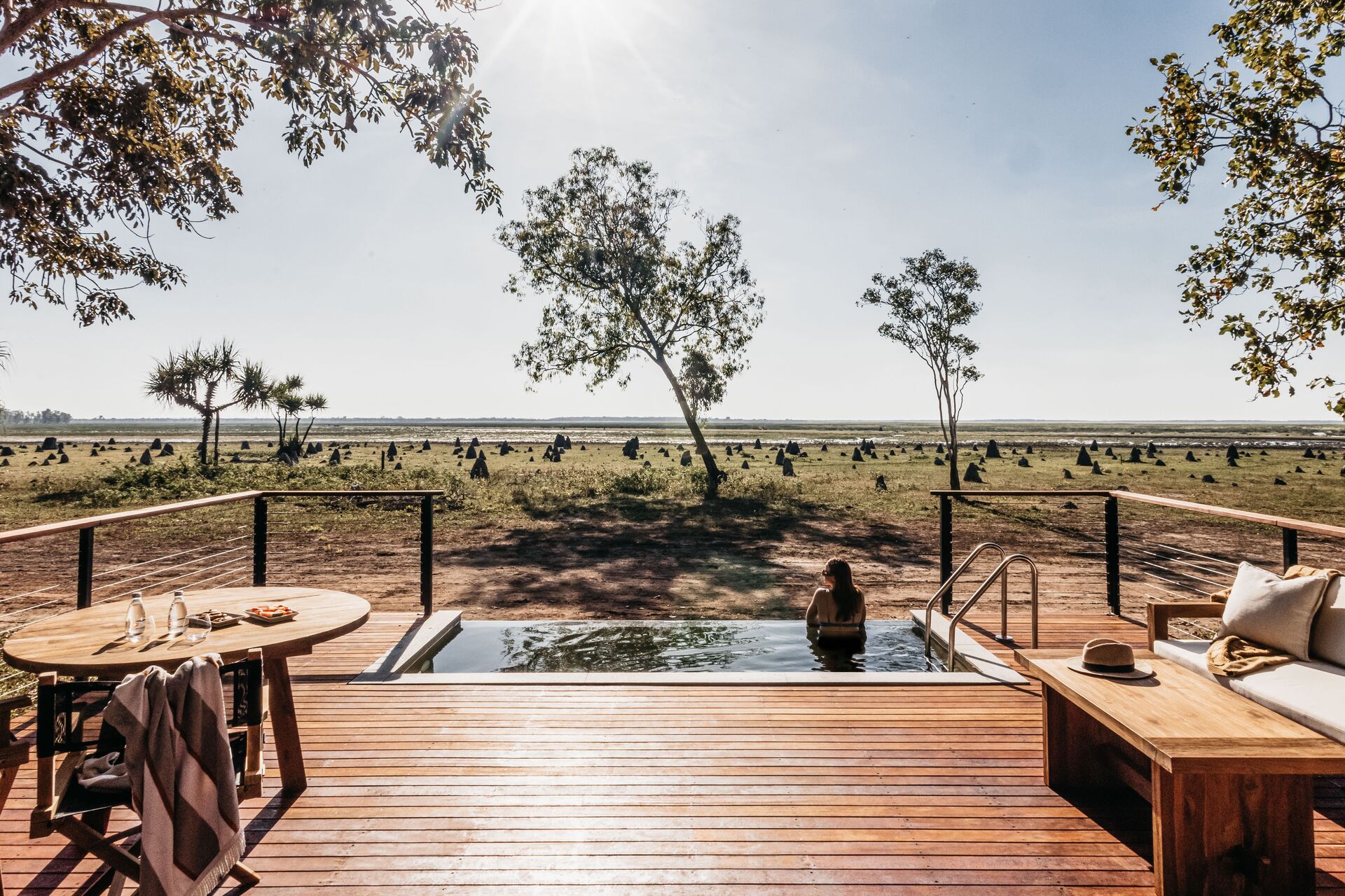 Lounge in the pool in your retreat at the edge of the bush of Bamurru Plains