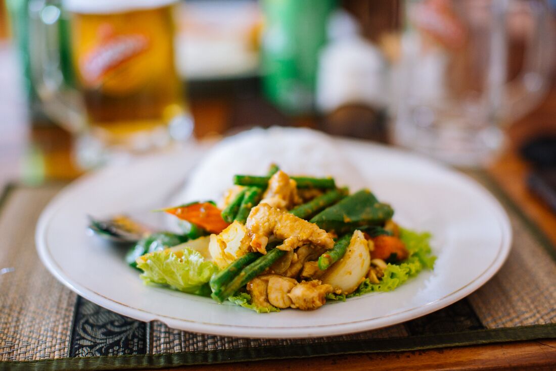 Plate of Cambodian stir fry and rice