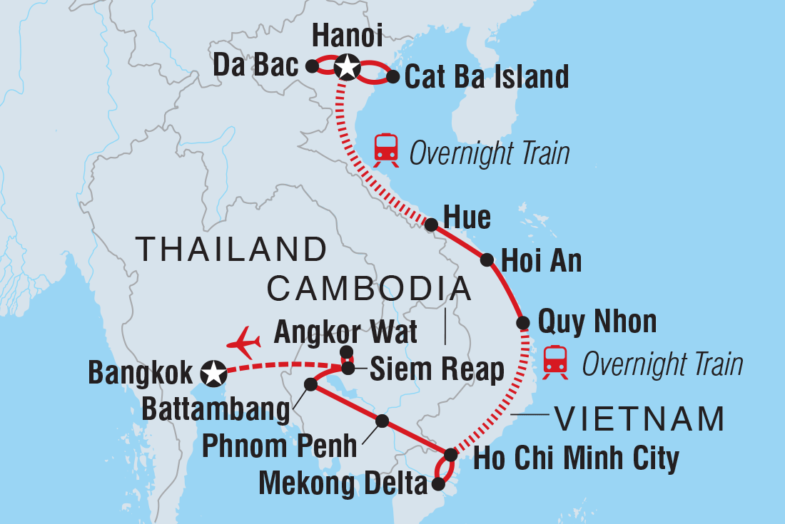 Map of Vietnam & Cambodia Adventure including Cambodia, Thailand and Vietnam