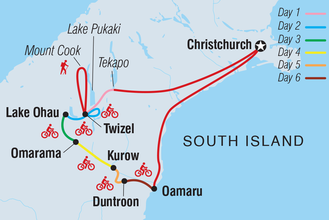 Map of Cycle New Zealand: Alps 2 Ocean including New Zealand