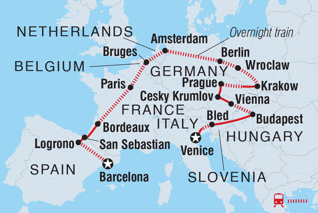 Map of 18 To 35S Real Spain To Italy including Austria, Belgium, Czech Republic, France, Germany, Hungary, Italy, Netherlands, Poland, Slovenia and Spain
