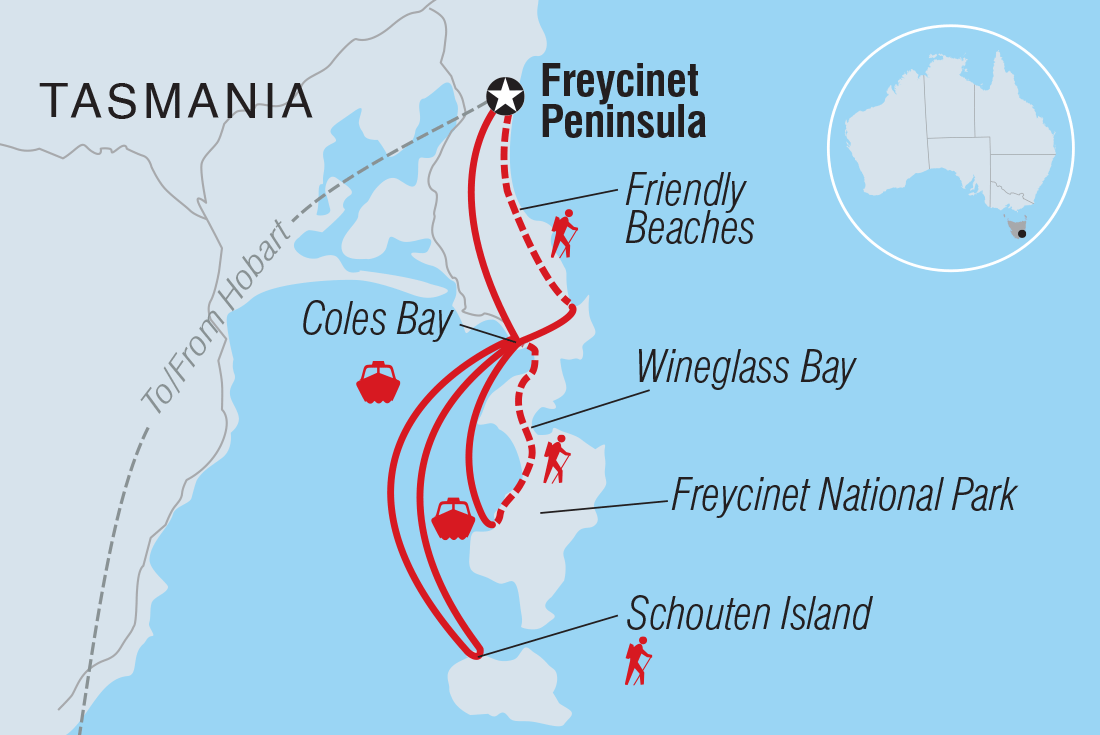 Map of Tasmania's Freycinet Experience Walk including Australia