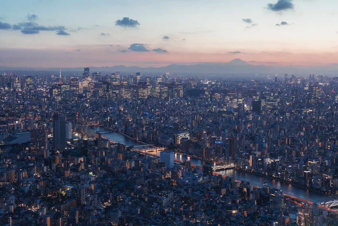 Looking out over Tokyo's sprawling cityscape at dusk in the heart of Japan