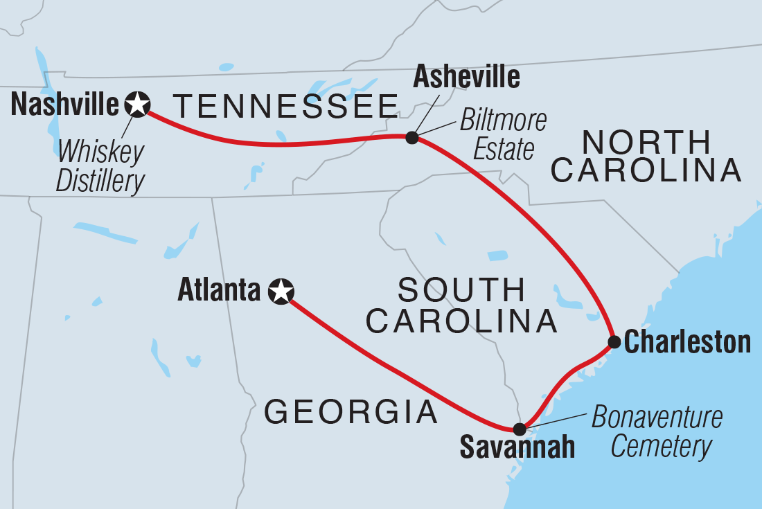 Map of Georgia History Trail To Nashville including United States Of America