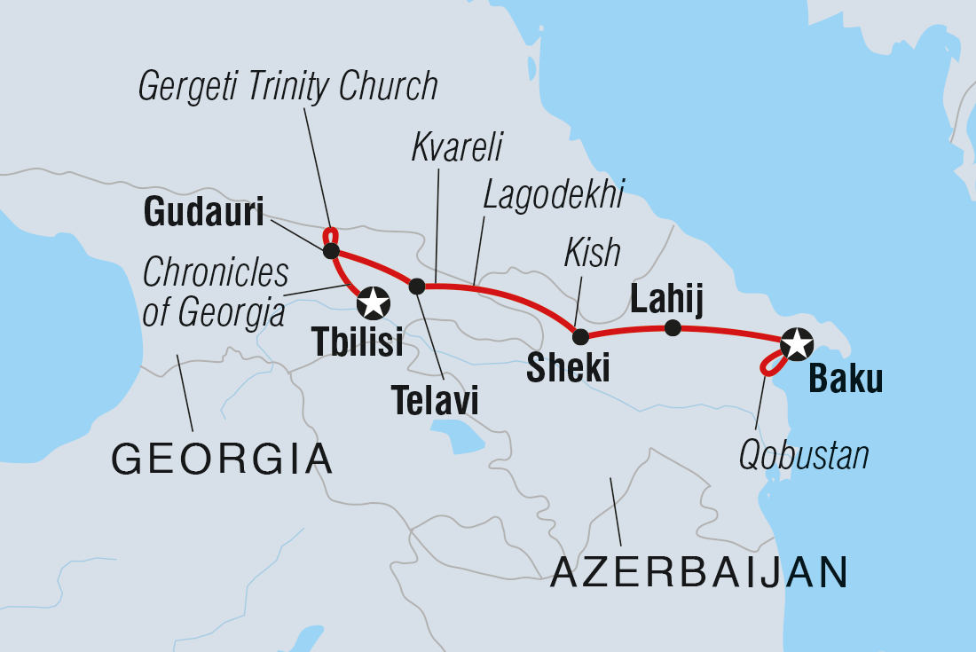 Map of Highlights Of Azerbaijan & Georgia including Azerbaijan and Georgia