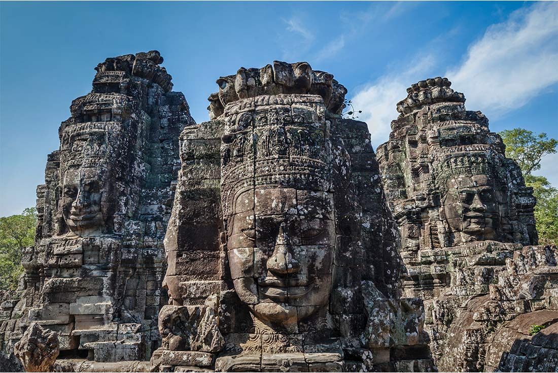 TKPC - Close up of stone faced Bayon temple located in Angkor Thom