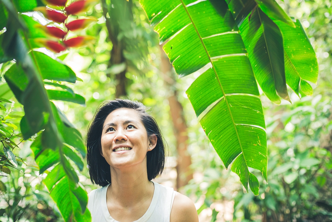 Traveller on a jungle walk in Sri Lanka