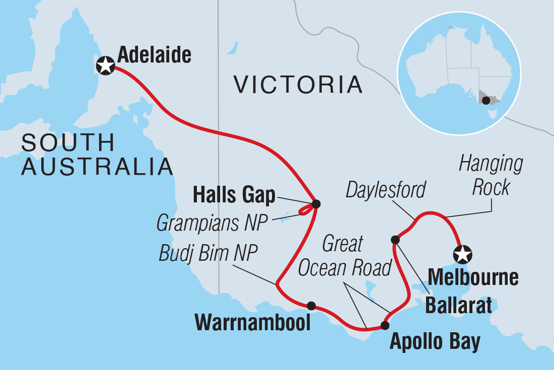 Map of Great Ocean Road & Grampians Adventure including Australia