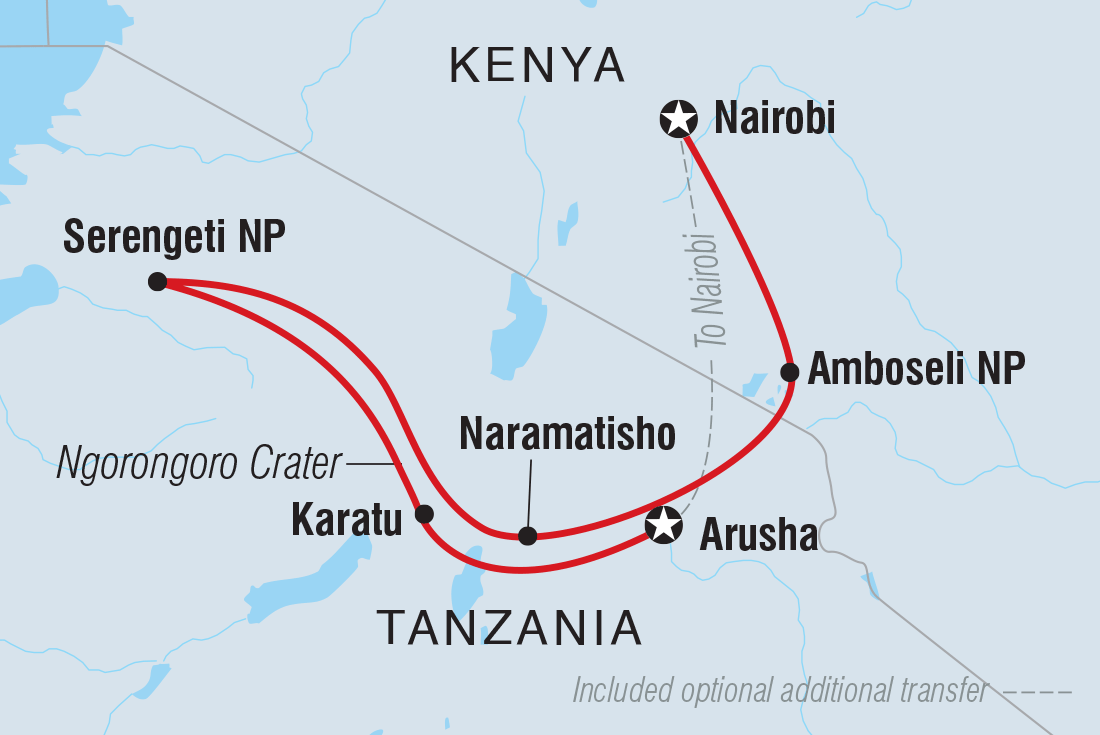 Map of Serengeti Trail including Kenya and Tanzania, United Republic Of