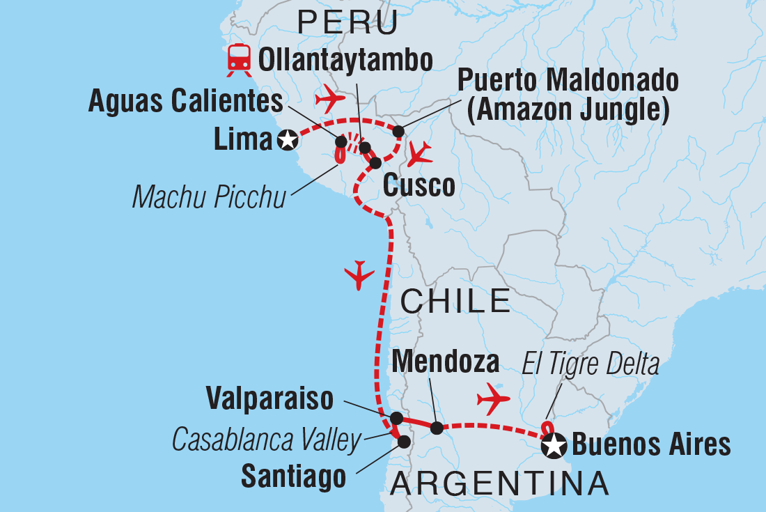 Map of Premium Highlights Of South America including Argentina, Brazil, Chile and Peru