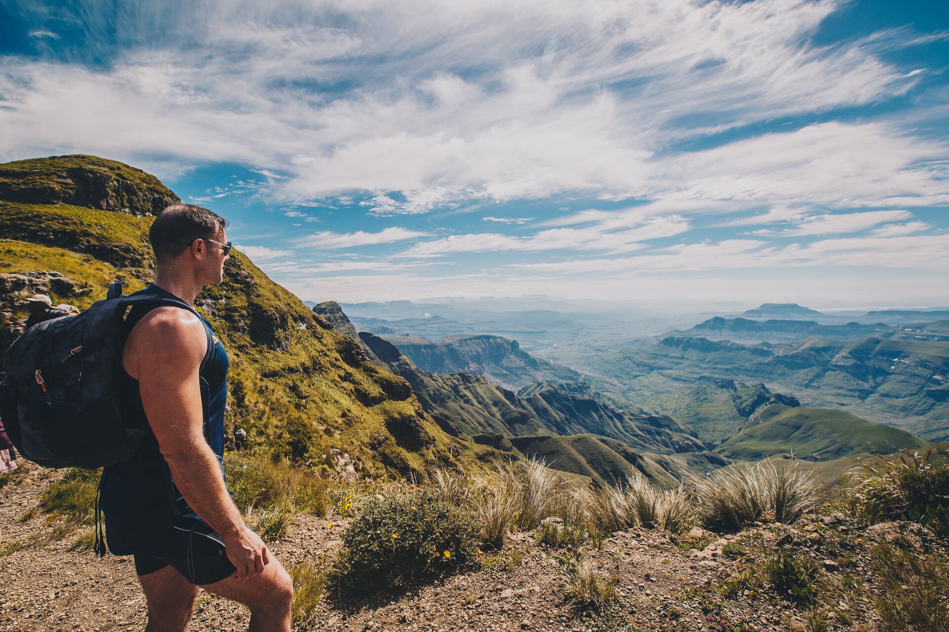 Looking out across the Drakensberg highlands in the mountains of South Africa