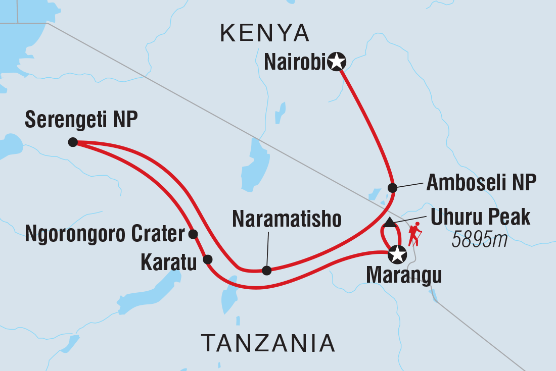 Map of Serengeti & Kilimanjaro including Kenya and Tanzania, United Republic Of
