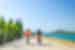 Travellers cycling the coast of an island in southern Croatia