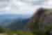 Rock formations on the side of a cliff and valley behind it, Northern Vermont, USA